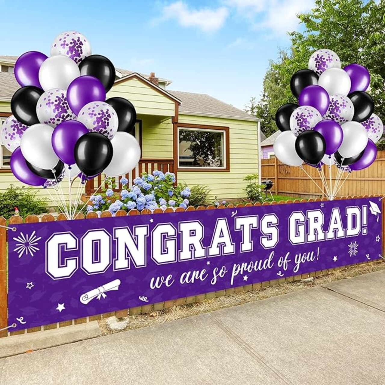 37Pcs Graduation Banner Balloon Decorations Class of 2026, Congrats Grad Banner Yard Outdoor Decorations, Graduation Balloons Banner Set for High School College Graduation Party Supplies, Purple